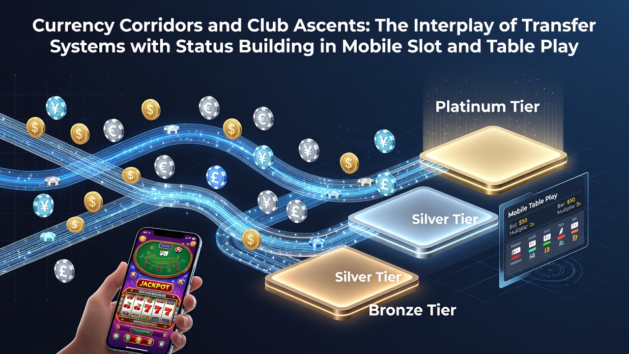 Mobile slot and table game interface showing transfer options and loyalty status indicators