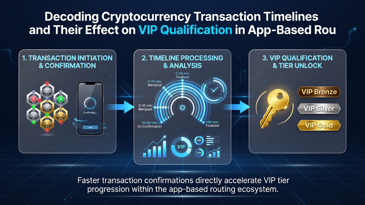 Timeline graphic illustrating cryptocurrency confirmation stages and their alignment with monthly VIP qualification periods