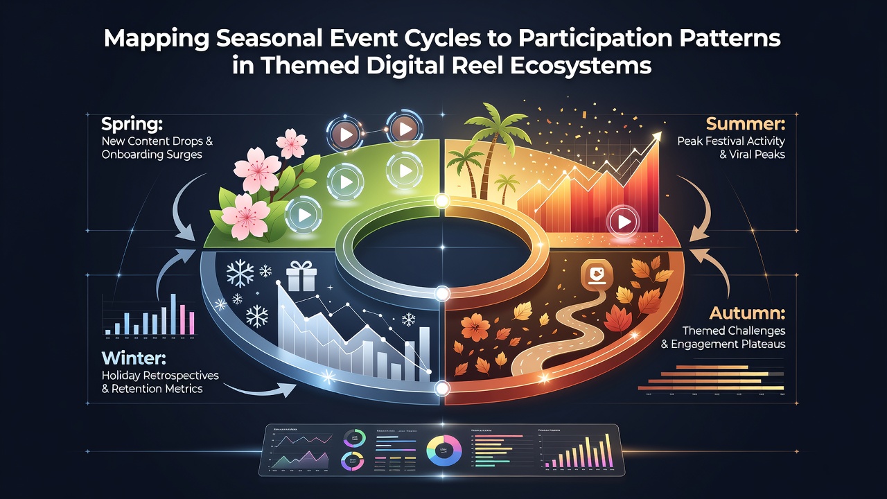 Digital reel interface displaying seasonal themes across multiple game titles